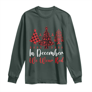 In December We Wear Red Long Sleeve Shirt HIV Awareness Christmas Ribbon Tree Gift TS12 Dark Forest Green Print Your Wear