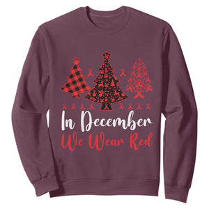 In December We Wear Red Sweatshirt HIV Awareness Christmas Ribbon Tree Gift TS12 Maroon Print Your Wear