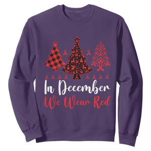 In December We Wear Red Sweatshirt HIV Awareness Christmas Ribbon Tree Gift TS12 Purple Print Your Wear