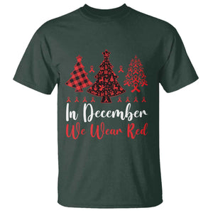 In December We Wear Red T Shirt HIV Awareness Christmas Ribbon Tree Gift TS12 Dark Forest Green Print Your Wear