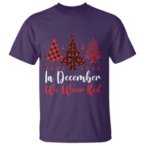 In December We Wear Red T Shirt HIV Awareness Christmas Ribbon Tree Gift TS12 Purple Print Your Wear