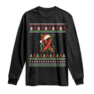 Santa Red Ribbon HIV Awareness Long Sleeve Shirt Ugly Sweater Christmas Gift TS12 Black Print Your Wear
