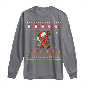 Santa Red Ribbon HIV Awareness Long Sleeve Shirt Ugly Sweater Christmas Gift TS12 Charcoal Print Your Wear