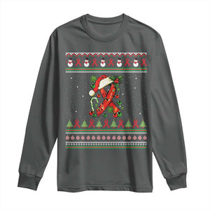 Santa Red Ribbon HIV Awareness Long Sleeve Shirt Ugly Sweater Christmas Gift TS12 Dark Heather Print Your Wear