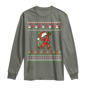 Santa Red Ribbon HIV Awareness Long Sleeve Shirt Ugly Sweater Christmas Gift TS12 Military Green Print Your Wear