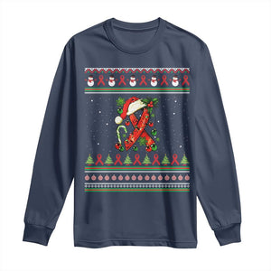 Santa Red Ribbon HIV Awareness Long Sleeve Shirt Ugly Sweater Christmas Gift TS12 Navy Print Your Wear