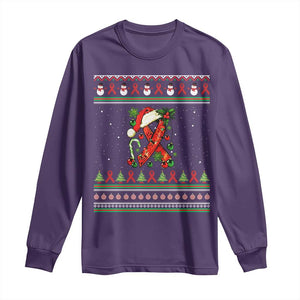 Santa Red Ribbon HIV Awareness Long Sleeve Shirt Ugly Sweater Christmas Gift TS12 Purple Print Your Wear