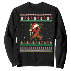 Santa Red Ribbon HIV Awareness Sweatshirt Ugly Sweater Christmas Gift TS12 Black Print Your Wear