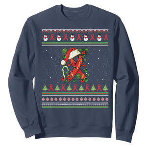 Santa Red Ribbon HIV Awareness Sweatshirt Ugly Sweater Christmas Gift TS12 Navy Print Your Wear
