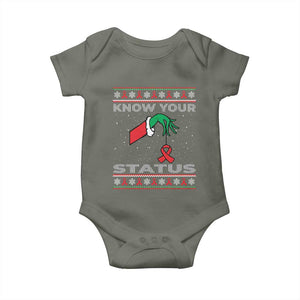 Funny Know Your Status Green Hand Baby Onesie Red Ribbon HIV Ugly Sweater Gift TS12 Military Green Print Your Wear
