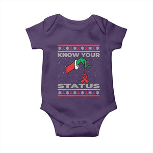 Funny Know Your Status Green Hand Baby Onesie Red Ribbon HIV Ugly Sweater Gift TS12 Purple Print Your Wear