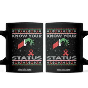 Funny Know Your Status Green Hand Coffee Mug Red Ribbon HIV Ugly Sweater Gift TS12 Black Print Your Wear