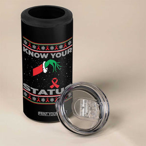 Funny Know Your Status Green Hand 4 in 1 Can Cooler Tumbler Red Ribbon HIV Ugly Sweater Gift TS12 Print Your Wear