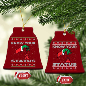Funny Know Your Status Green Hand Ceramic Ornament Red Ribbon HIV Ugly Sweater Gift TS12 Print Your Wear