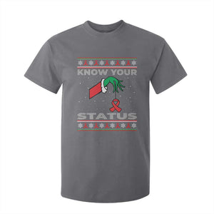 Funny Know Your Status Green Hand T Shirt For Kid Red Ribbon HIV Ugly Sweater Gift TS12 Charcoal Print Your Wear