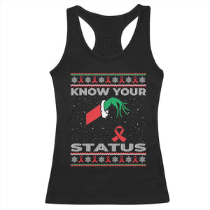 Funny Know Your Status Green Hand Racerback Tank Top Red Ribbon HIV Ugly Sweater Gift TS12 Black Print Your Wear