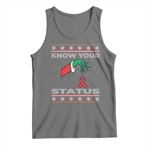 Funny Know Your Status Green Hand Tank Top Red Ribbon HIV Ugly Sweater Gift TS12 Black Heather Print Your Wear