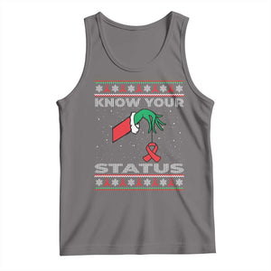 Funny Know Your Status Green Hand Tank Top Red Ribbon HIV Ugly Sweater Gift TS12 Deep Heather Print Your Wear