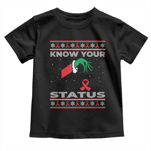 Funny Know Your Status Green Hand Toddler T Shirt Red Ribbon HIV Ugly Sweater Gift TS12 Black Print Your Wear