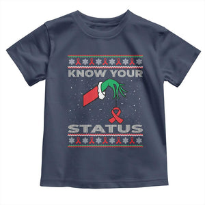 Funny Know Your Status Green Hand Toddler T Shirt Red Ribbon HIV Ugly Sweater Gift TS12 Navy Print Your Wear