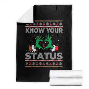 Know Your Status HIV Awareness Gift Throw Blanket Ugly Sweater Green Hand Red Ribbon TS12 Black Print Your Wear