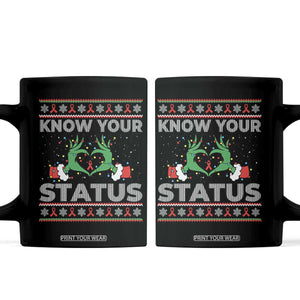 Know Your Status HIV Awareness Gift Coffee Mug Ugly Sweater Green Hand Red Ribbon TS12 Black Print Your Wear
