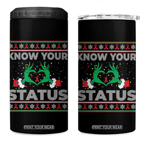 Know Your Status HIV Awareness Gift 4 in 1 Can Cooler Tumbler Ugly Sweater Green Hand Red Ribbon TS12 One Size: 16 oz Black Print Your Wear