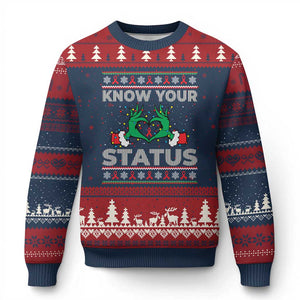 Know Your Status HIV Awareness Gift Ugly Christmas Sweater Ugly Sweater Green Hand Red Ribbon TS12 Navy Red Print Your Wear