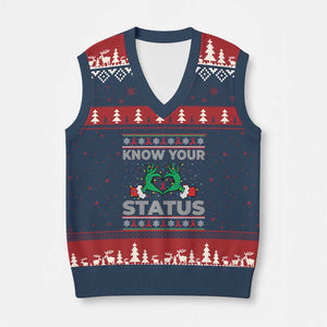 Know Your Status HIV Awareness Gift V-Neck Knit Sweater Vest Ugly Sweater Green Hand Red Ribbon TS12 Navy Red Print Your Wear