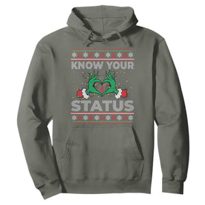 Know Your Status HIV Awareness Gift Hoodie Ugly Sweater Green Hand Red Ribbon TS12 Military Green Print Your Wear