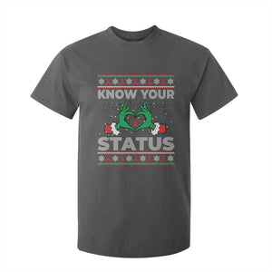 Know Your Status HIV Awareness Gift T Shirt For Kid Ugly Sweater Green Hand Red Ribbon TS12 Dark Heather Print Your Wear
