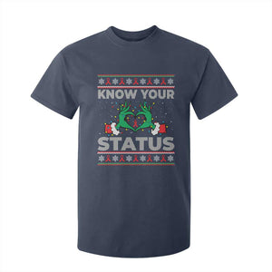 Know Your Status HIV Awareness Gift T Shirt For Kid Ugly Sweater Green Hand Red Ribbon TS12 Navy Print Your Wear