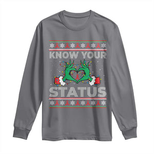 Know Your Status HIV Awareness Gift Long Sleeve Shirt Ugly Sweater Green Hand Red Ribbon TS12 Charcoal Print Your Wear
