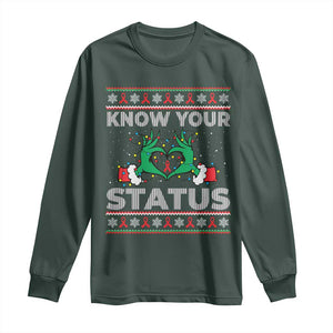 Know Your Status HIV Awareness Gift Long Sleeve Shirt Ugly Sweater Green Hand Red Ribbon TS12 Dark Forest Green Print Your Wear