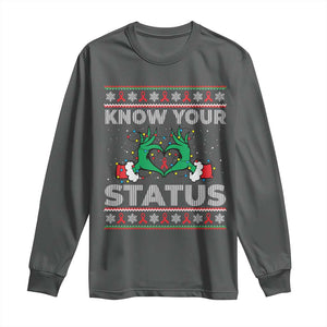 Know Your Status HIV Awareness Gift Long Sleeve Shirt Ugly Sweater Green Hand Red Ribbon TS12 Dark Heather Print Your Wear