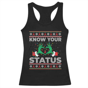 Know Your Status HIV Awareness Gift Racerback Tank Top Ugly Sweater Green Hand Red Ribbon TS12 Black Print Your Wear