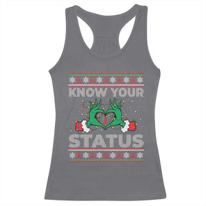 Know Your Status HIV Awareness Gift Racerback Tank Top Ugly Sweater Green Hand Red Ribbon TS12 Charcoal Print Your Wear