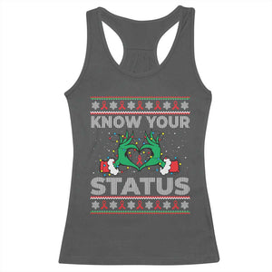 Know Your Status HIV Awareness Gift Racerback Tank Top Ugly Sweater Green Hand Red Ribbon TS12 Dark Heather Print Your Wear