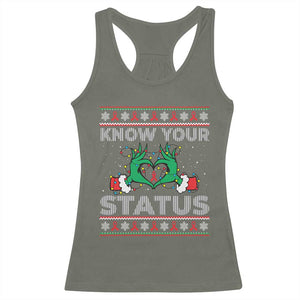 Know Your Status HIV Awareness Gift Racerback Tank Top Ugly Sweater Green Hand Red Ribbon TS12 Military Green Print Your Wear