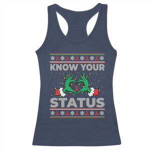Know Your Status HIV Awareness Gift Racerback Tank Top Ugly Sweater Green Hand Red Ribbon TS12 Navy Print Your Wear