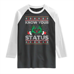 Know Your Status HIV Awareness Gift Raglan Shirt Ugly Sweater Green Hand Red Ribbon TS12 Black White Print Your Wear