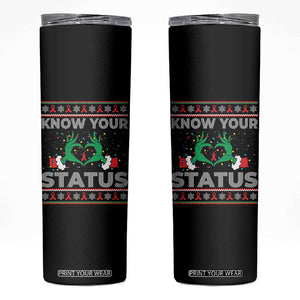 Know Your Status HIV Awareness Gift Skinny Tumbler Ugly Sweater Green Hand Red Ribbon TS12 Black Print Your Wear