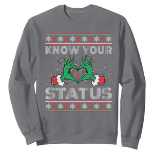 Know Your Status HIV Awareness Gift Sweatshirt Ugly Sweater Green Hand Red Ribbon TS12 Charcoal Print Your Wear