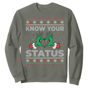Know Your Status HIV Awareness Gift Sweatshirt Ugly Sweater Green Hand Red Ribbon TS12 Military Green Print Your Wear