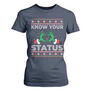 Know Your Status HIV Awareness Gift T Shirt For Women Ugly Sweater Green Hand Red Ribbon TS12 Navy Print Your Wear