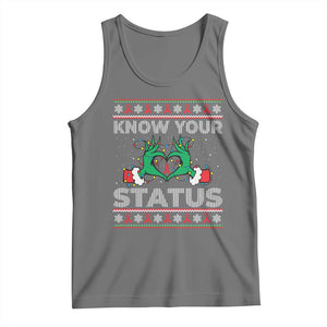 Know Your Status HIV Awareness Gift Tank Top Ugly Sweater Green Hand Red Ribbon TS12 Black Heather Print Your Wear