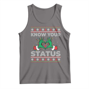 Know Your Status HIV Awareness Gift Tank Top Ugly Sweater Green Hand Red Ribbon TS12 Deep Heather Print Your Wear