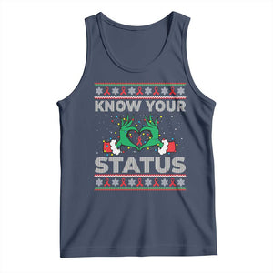 Know Your Status HIV Awareness Gift Tank Top Ugly Sweater Green Hand Red Ribbon TS12 Navy Print Your Wear
