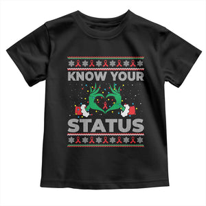 Know Your Status HIV Awareness Gift Toddler T Shirt Ugly Sweater Green Hand Red Ribbon TS12 Black Print Your Wear