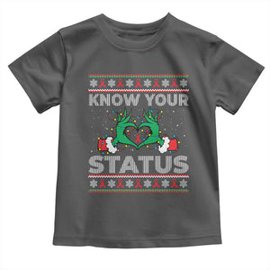 Know Your Status HIV Awareness Gift Toddler T Shirt Ugly Sweater Green Hand Red Ribbon TS12 Dark Heather Print Your Wear